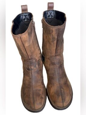 MERRELL Clay Brown Leather Boots Hand Distressed Patina Snap Buckle Boho US 8.5